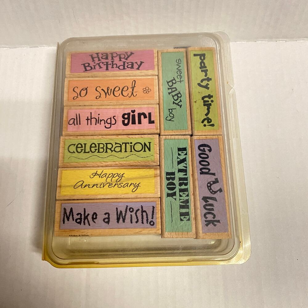 JG Deni G Studio Set of 10 Wood Rubber Stamps Happy Birthday Sweet Girl Party